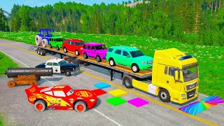 Flatbed Truck McQueen | Transportation with Truck - Pothole vs Car #05 | BeamNG.Drive Gameplay