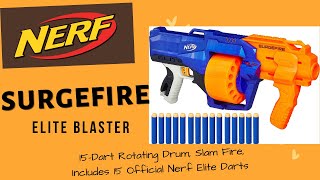 Nerf SurgeFire Elite Blaster – 15-Dart Rotating Drum, Slam Fire, Includes 15 Official Nerf Darts