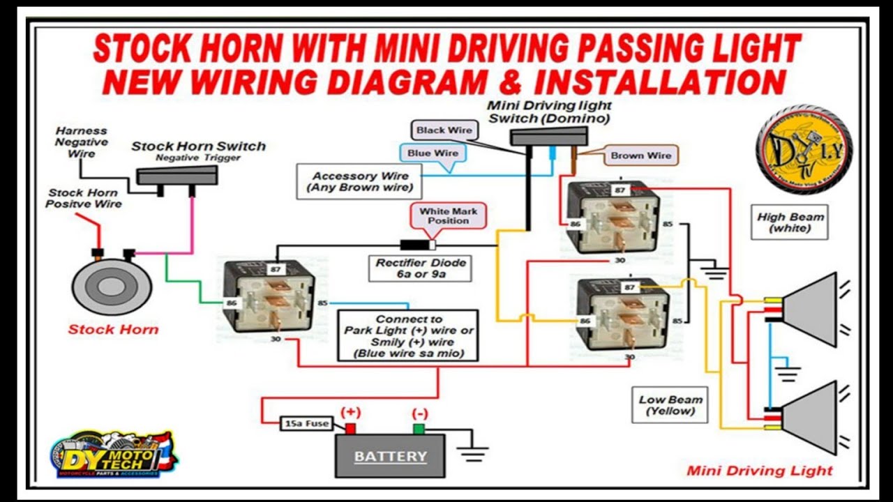 Stock Horn With Mini Driving Passing Light Installation And Diagram Dy