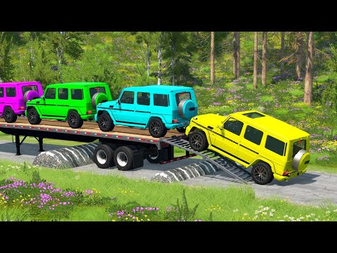 Flatbed Trailer Cars Transporatation with Truck — Pothole vs Car — BeamNG.Drive #28