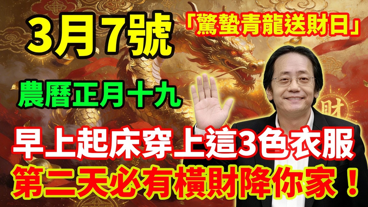 喜事駕到！3月7號，農曆正月十九，「驚蟄青龍送財日」，早上起床穿上這3色衣服，第二天必有橫財降你家，菩薩保你正財橫財大爆發！#佛學 #佛淨 #佛陀 #佛法 #佛教 #修行