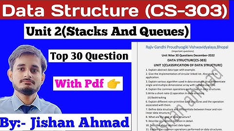 Data Structure || Unit 2 || Stack And Queue | Important Question | RGPV BTech 3rd semester Exam 2022