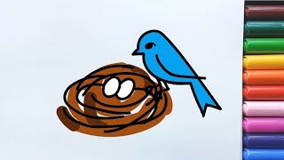 Mamma Bird 🐦 in her Nest 🪹 🥚 🪺  Cute Drawing for Kids