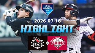 [KT위즈 vs LG트윈스] 7.16(목) 야구 하이라이트｜2026 KBO 리그｜KBO X TVING
