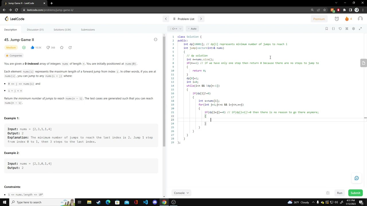 LeetCode Solution 45. Jump Game II C++