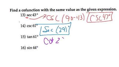 Right Triangle Trig4   Cofunctions