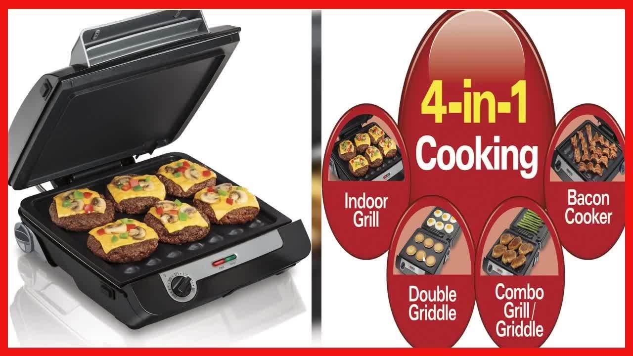 Hamilton Beach 4-in-1 Indoor Grill & Electric Griddle Combo with Bacon  Cooker, Black & Silver (25601) & Electric Indoor Searing Grill, 118 sq. in.