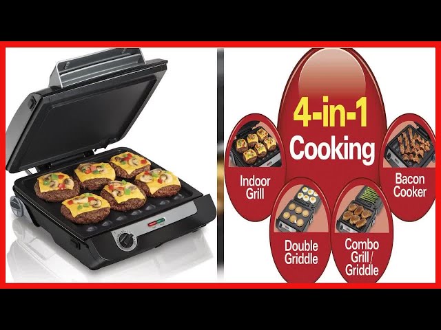 Hamilton Beach 4-in-1 Indoor Grill & Electric Griddle Combo with Bacon  Cooker, Opens Flat to Double Cooking Surface, Removable Nonstick Plates,  Black