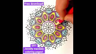 DIY jewel mandala coloring book pages free! #coloring screenshot 1