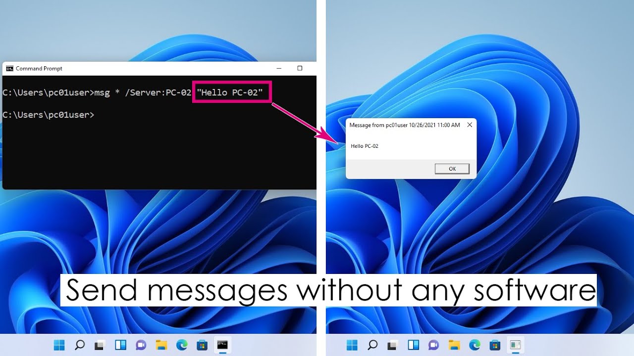 Computers send message. Net send.