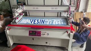 Large-format screen printing machine delivers bold, clear prints on promotional materials! 