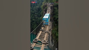 Caught on Camera! Bus Crosses an Extreme Suspension Bridge