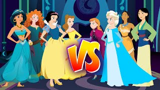 Elsa, Anna, Mulan y Pocahontas vs Blancanieves, Bella, Jasmin y Merida BATALLA DE RAP ANIMADA
