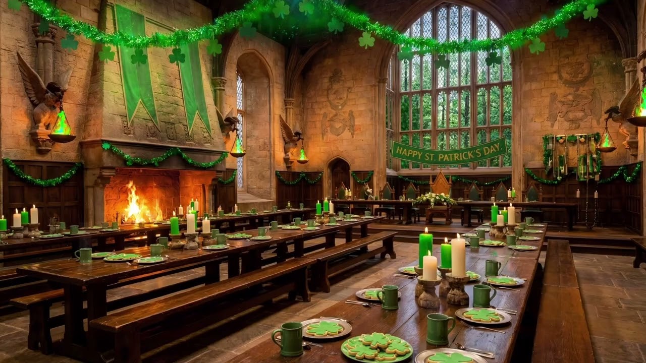 St. Patrick's Day at Hogwarts | Harry Potter Ambience🍀 Fireplace and Celtic Music 