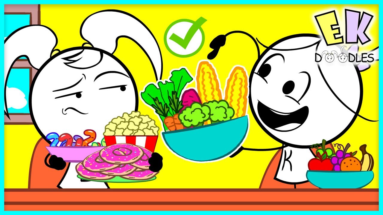 Learn Heathy Habits for Kids with EK Doodles! Eat Healthy Foods and Exercise Play