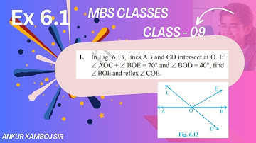 Class 9 Ex 6.1 Q1 lines AB and CD intersect at O.If∠AOC+∠BOE =70° and ∠BOD=40°,find∠BOEandreflex∠COE