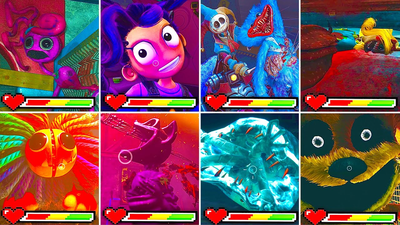 Poppy Playtime Chapter 1~5: All Main Bosses & Death Scenes with Healthbar (Showcase)