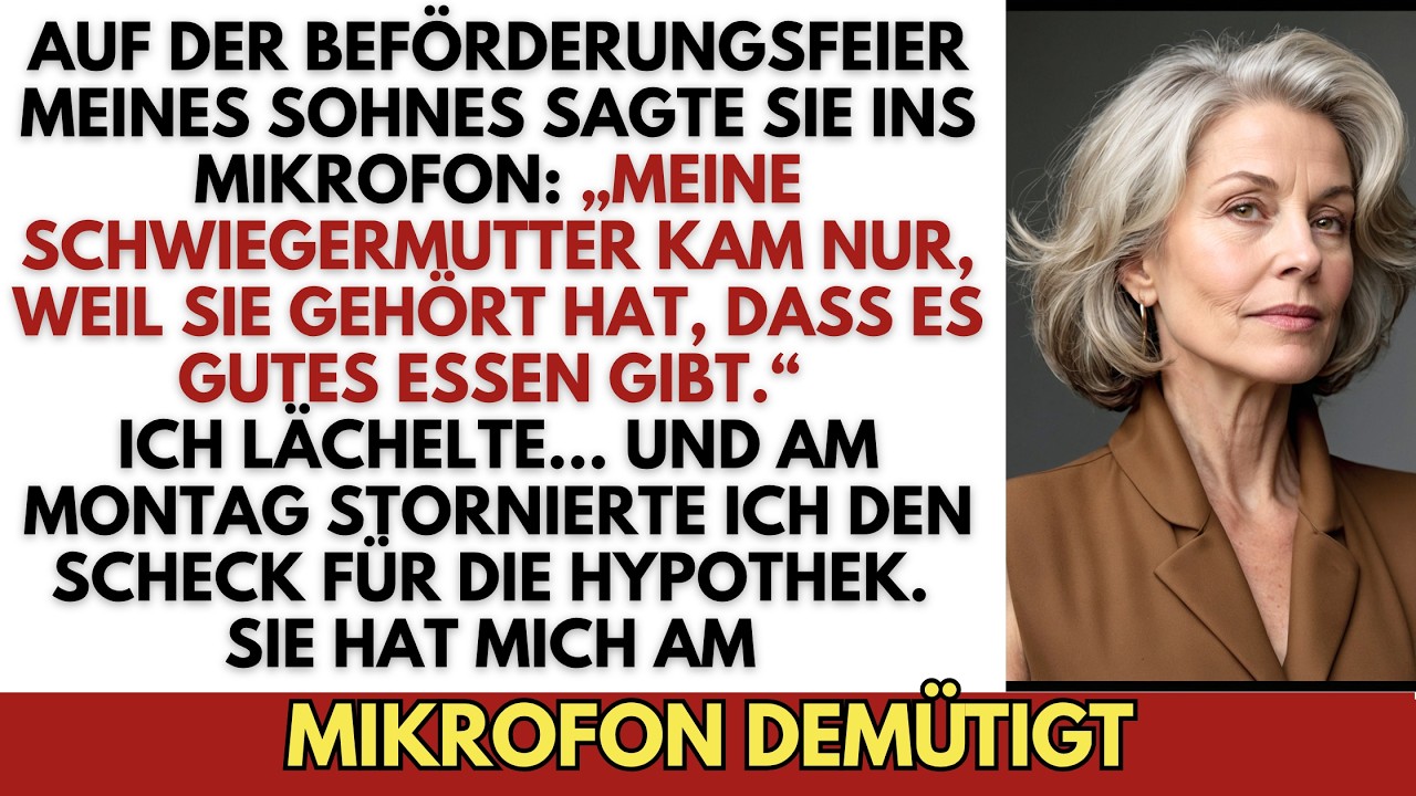Ich stand an einem Ecktisch auf der Party meines Sohnes, als meine Schwiegertochter ins Mikrofon sagte: „Meine Schwiegermutter ist nur wegen des Essens hier.“ Die Menge lachte, und mein Sohn...