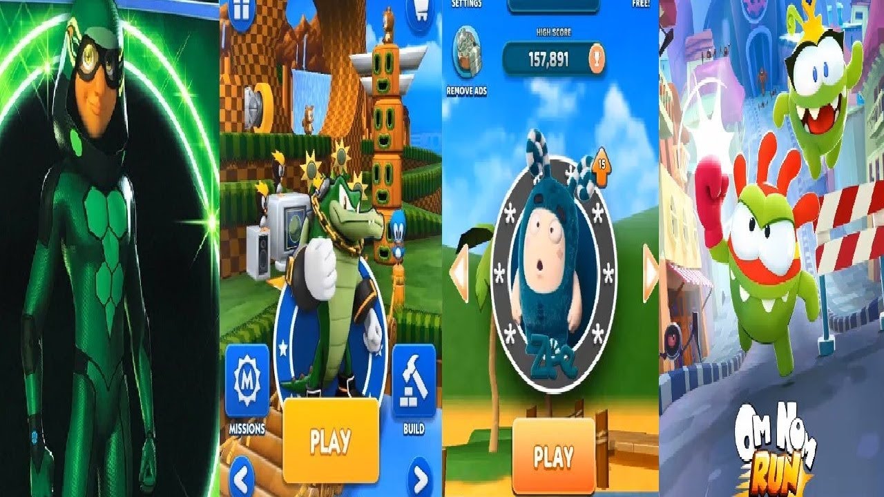 Om Nom: Run VS Miraculous Ladybug & Cat Noir VS Sonic Dash vector VS Oddbods Turbo Run Zee