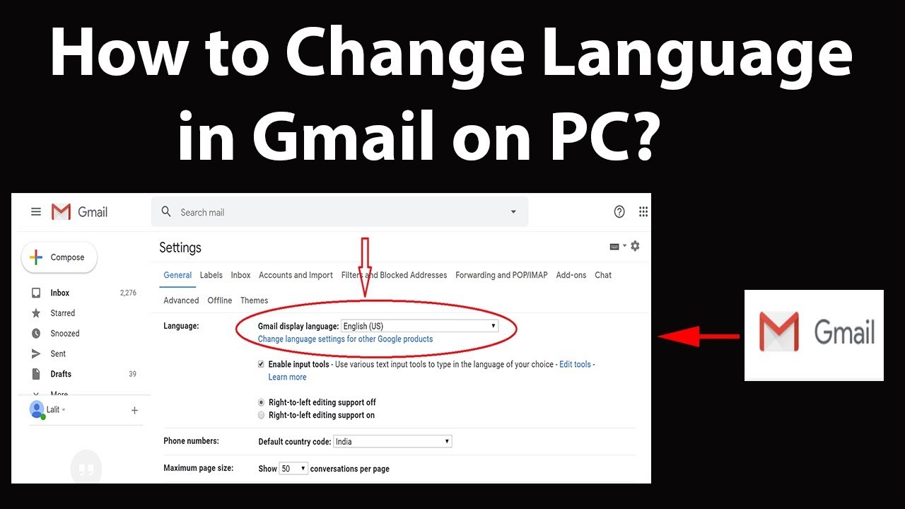 Как поменять язык в gmail