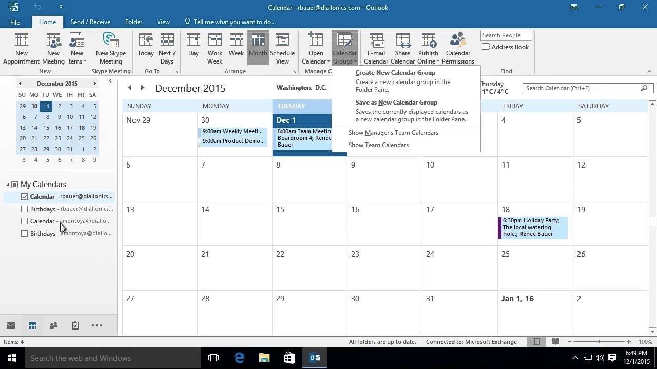 Microsoft Outlook 2016 Viewing And Using Multiple Calendars In Outlook