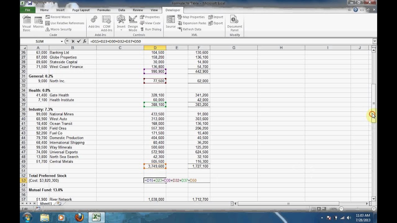 Excel VBA data table with formulas, spaces, and borders YouTube