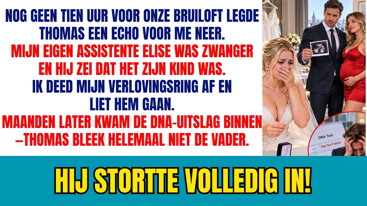 Ik zat op de bank met mijn trouwjurk nog in de kast toen hij die echoplaat op tafel legde en zei: "De bruiloft moet worden afgezegd. Elise is zwanger. Het kind is van mij." Mijn eigen assistente....