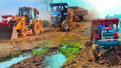 Jcb 3dx plus eco xpert Mud with powertrack 439 Mahindra575 and Mahindra575 trolley loading jcb video