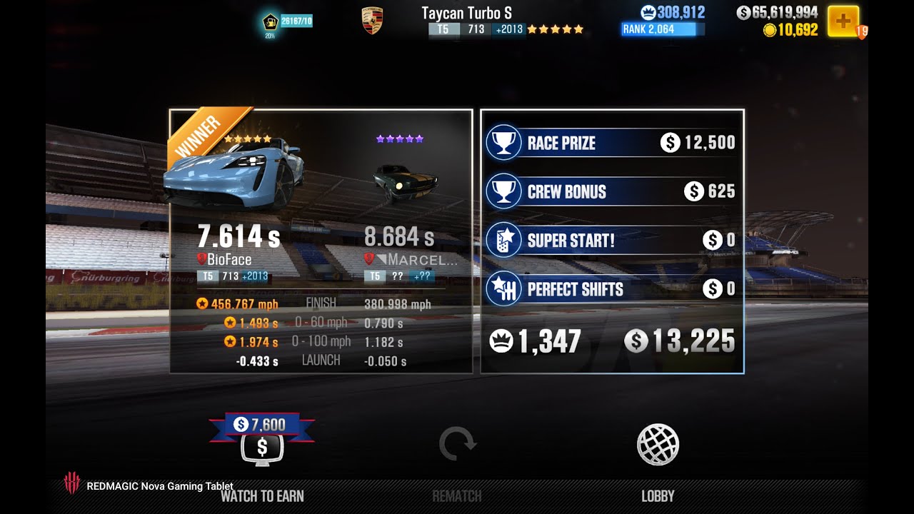 【CSR2】Porsche Taycan Turbo S (Gold Star) Tune & Shift for 7.614 (Manual Launch)