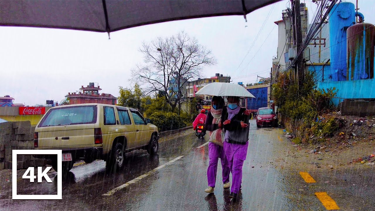 1 Hour Rain Walk in Kathmandu during  Winter - 3D AUDIO | Binaural Rain Sounds for Sleep | 4K ASMR