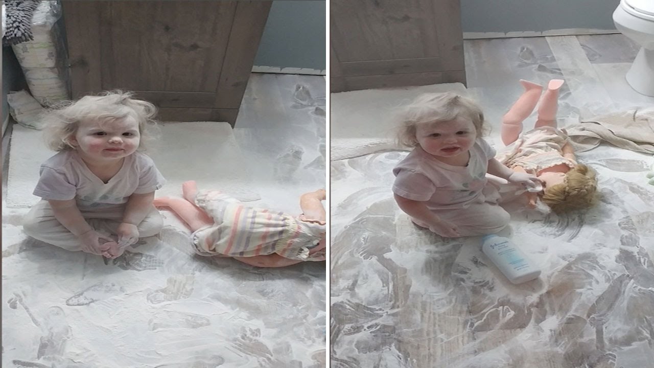 Adorable Toddler Covers Herself In Talc YouTube