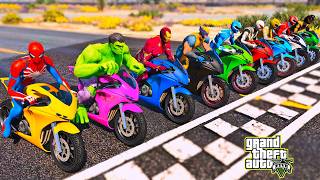 TEAM SUPERHEROES vs TEAM POWER RANGERS SUPER MOTORCYCLES RACING CHALLENGE on MOUNTAIN RAMP - GTA 5 screenshot 4