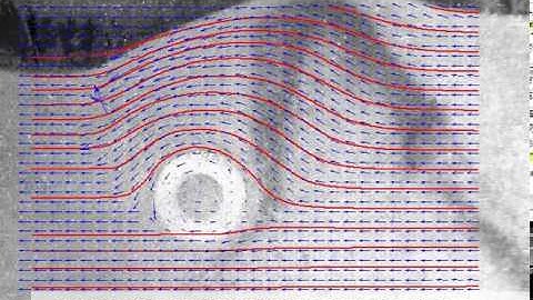Flow field around a cylinder moving horizontally in granular media (experiment)