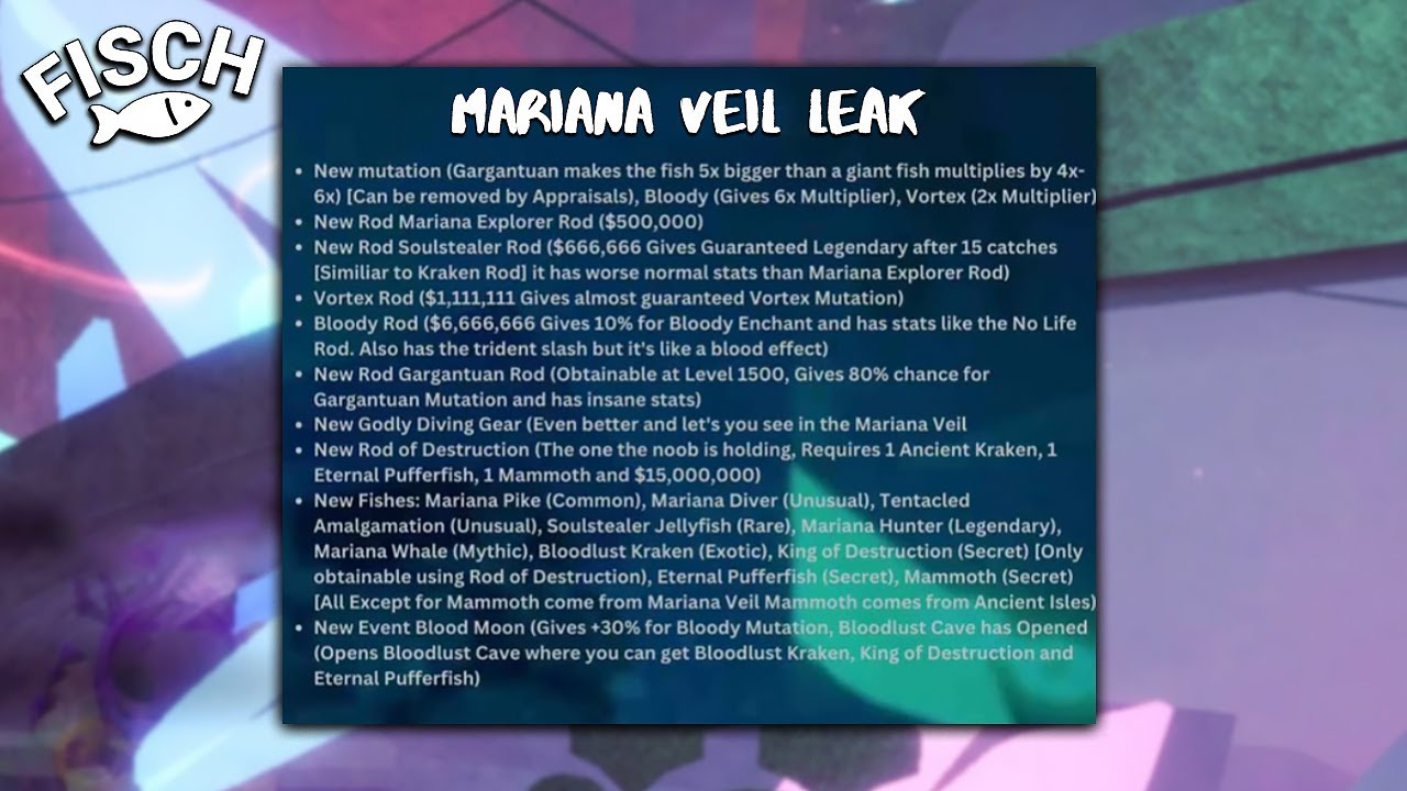New Leaks From The Mariana Veil Update Roblox Fisch Youtube 