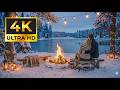 Quiet Winter Night by the Lake ❄️🔥 Only Fire &amp; Snow Sounds (No Music) 4K