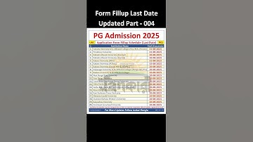 PG Admission 2025-2026: Application Form Fillup Last Date | Updated Part - 004 | #PGAdmission