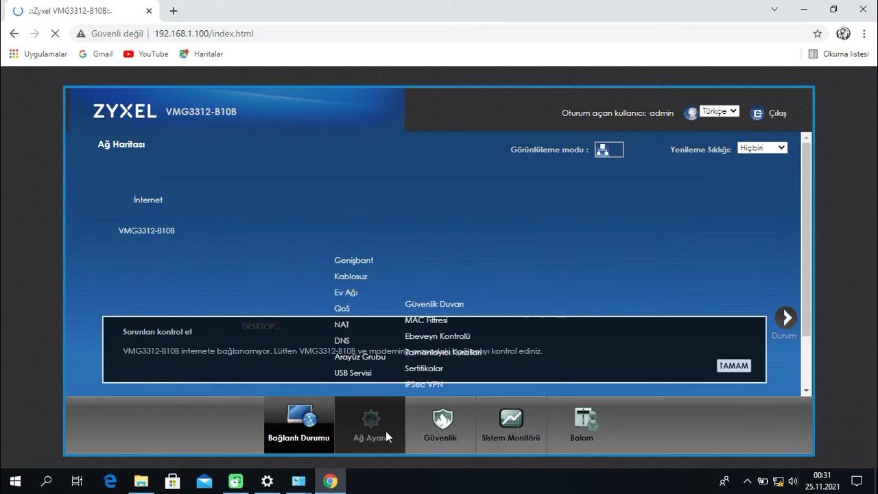 Zyxel Modemi Kablosuz Modem Olarak KullanmaUsing Zyxel Modem as Access