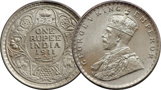 George V King Emperor One Rupee India Coins Value 1911-1922