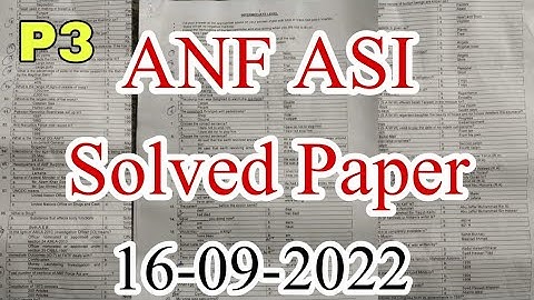 ANF (Anti Narcotics Force) ASI (Assistant Sub Inspector) Solved Paper | Held: 16-09-2022 | Part-03