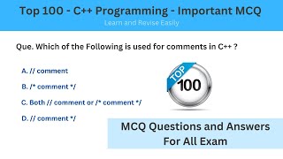Top 100 C++ MCQ's | C++ Programming MCQ questions and answers for all Exam - Cse Gyan