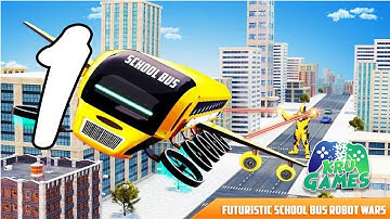 Flying School Bus Robot: Hero Robot Games Gameplay Walkthrough #1 (Android, IOS)