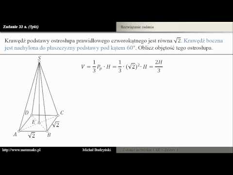 Zadanie 33a - matura z matmy [Ostrosłup prawdziwy czworokątny] (katalog 1) - 동영상