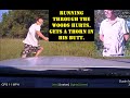 Driver (with nice shorts) gets caught by ARKANSAS STATE POLICE & runs into the woods - BAD IDEA
