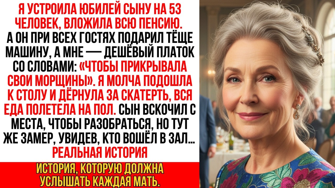 После унизительного подарка сына я молча подошла к столу и стянула скатерть, сбросив всю еду на пол…