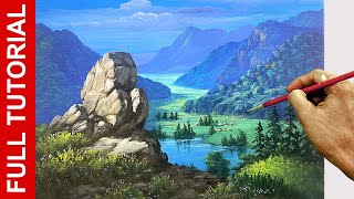 Tutorial : Acrylic Landscape Painting / Overlooking Lake / JMLisondra