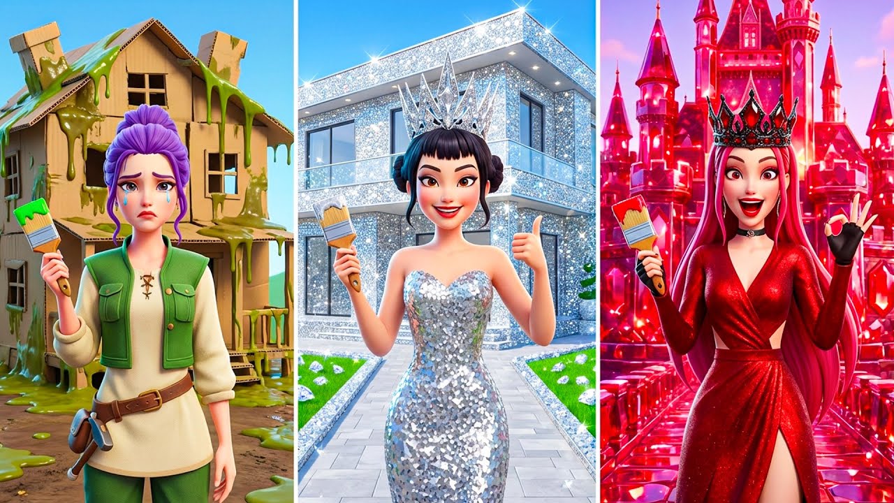 Ruby vs Emerald vs Diamond Huntrix - One Colored House Challenge | KPop Demon Hunters Animation