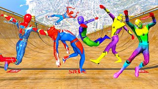 Team Spiderman Falling from Longest Ramp in GTA 5 - Jumping from Highest in GTA 5 😲