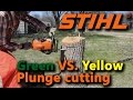 Stihl Yellow VS. Green chain for plunge cuts, and me felling a stump......