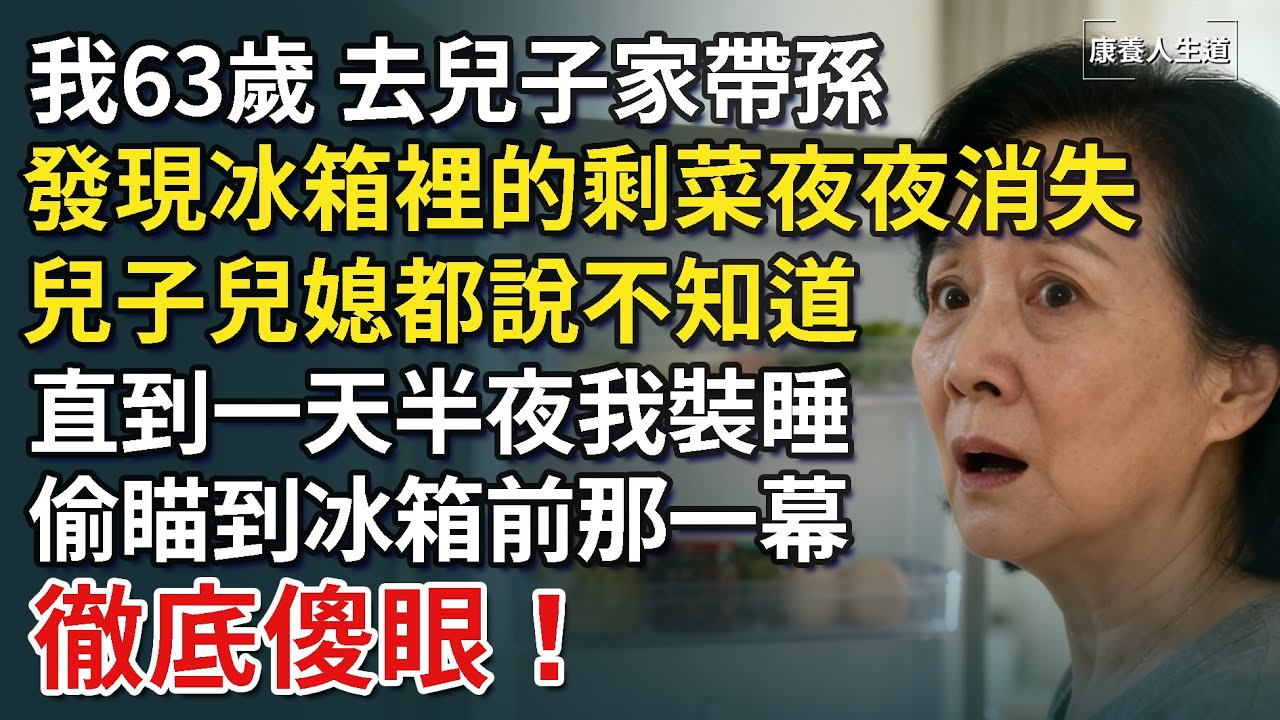 我63歲，去兒子家帶孫，發現冰箱裡的剩菜夜夜消失，兒子兒媳都說不知道，直到一天半夜我裝睡，偷瞄到冰箱前那一幕，徹底傻眼！【康養人生道】 #康養人生道 #上了年紀該明白的事 #養老 #聰明老人