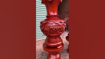 Cặp lục bình củ tỏi gỗ xà cừ 1m47x56 đục tứ quý kênh bong siêu đẹp. ☎️0354318894